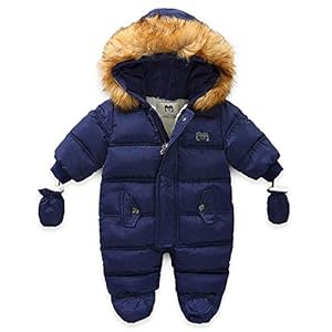 AIKSSOO Pasgeboren Baby Snowsuit Hooded Fleece Rompers Footed Jumpsuit Baby Winter Outwear Outfits