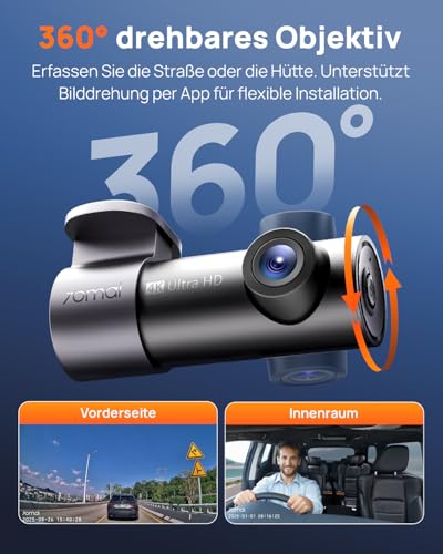 70mai M310 Plus 4K Car Front Dashcam, 2160P Mini Dash Cam with 360° Rotation, WiFi & G-Sensor, Super Night Vision & WDR, F1.55 Aperture, 24h Parking Monitoring, Loop Recording, Max. 256 GB