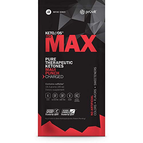 KETO//OS Bio MAX Charged (With Caffeine), Provides Sharp Energy Boost, Promotes Weight Loss and Burn Fats through Ketosis, Maui Punch Flavor, 7 Servings