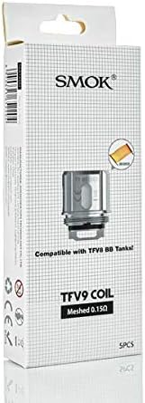 SMOK TFV9 Meshed 0.15ohm Replacement Coils Fits for TFV9 Tank, Rigel Mini Kit Pack of 5 No Nicotine, Silver, 5 Count (Pack of 1)