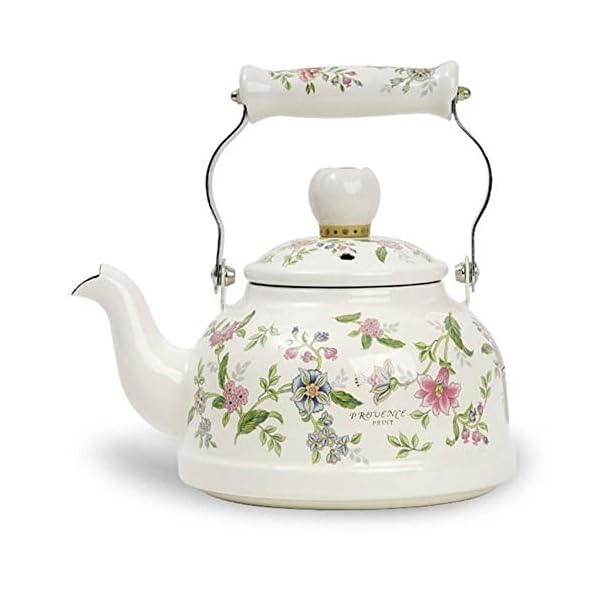 Ejiry Porvence Enamel on Steel Floral TeaKettle, Stovetop Teapot, Induction Safe, Small, 1.6