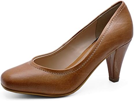 HeelzSoHigh Ladies Real Leather Tan Slip-On Court Comfy Smart Work Secretary Shoes Sizes 3-8
