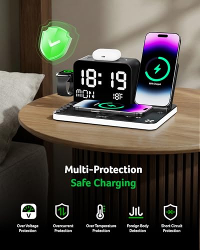 Acer Gadget 7-in-1 Wireless Charging Station Charger Stand for Multiple Devices for Apple - iPhone 17 16 15 14 13 12 Pro Max Apple Watch Airpods, Wireless iPhone Charger Station with Bluetooth TimeSyn