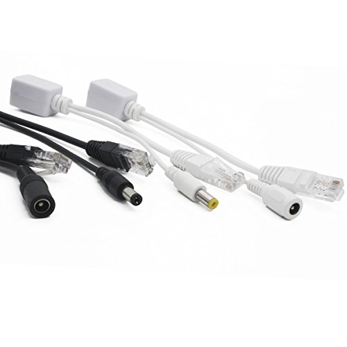 3 Pair Passive PoE Injector and PoE Splitter Kit with 5.5x2.1 mm DC Power Adaptor Connector,Black+white