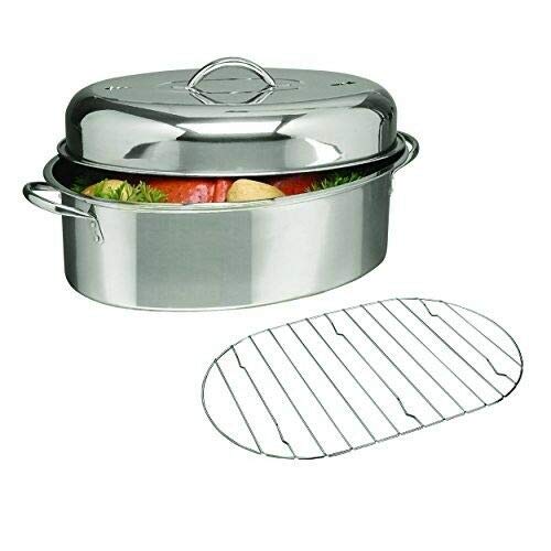 Buy Stainless Steel Turkey Roaster with Lid and Rack, Oval Roasting Pan