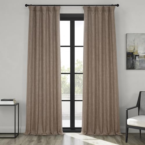 HPD Half Price Drapes - Faux Linen Curtains for Living Room (1 Panel) - 50W X 96L - Textured Room Darkening Curtains for Bedroom 96 Inches Long - Drapes for Home Decor, Dutch Cocoa Image