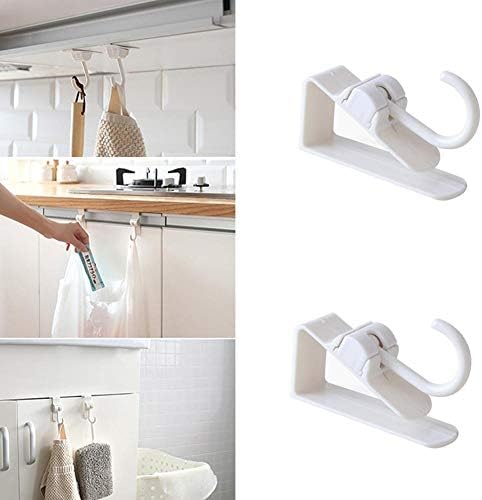 dianqin14 2PCS Rotatable Hanging Storage White Over Door Shelf Cupboard Hooks Racks Holders Organizer Home Bathroom Kitchen Cabinet Support Frame Garbage Clothes Bags