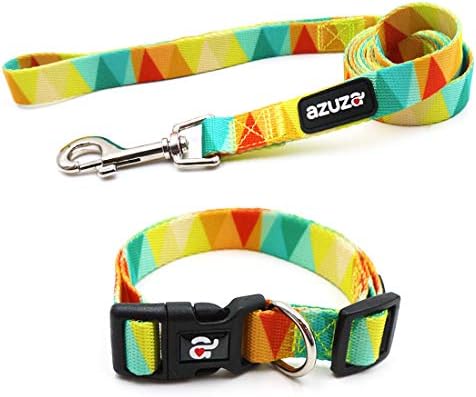 azuzaazuza Dog Collar and Leash Set, Adjustable Nylon Collar with Matching Leash, Yellow Flag for Large Dogs