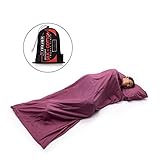 FiveJoy Premium Silk Cotton Blend Sleeping Bag Liner with Built-in Pillow Case - Lightweight Compact Breathable Absorbent Travel Sheet - Sleep in Clean Luxurious Comfort - Camping Backpacking Hostel