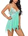 Ababoon Women Lingerie Lace Babydoll V neck Asymmetrical Sleepwear Strap Chemise,Green,Medium