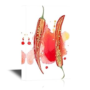 Canvas Wall Art - Watercolor Style Red Pepper in Halves - Gallery Wrap Modern Home Art | Ready to Hang - 12x18 inches