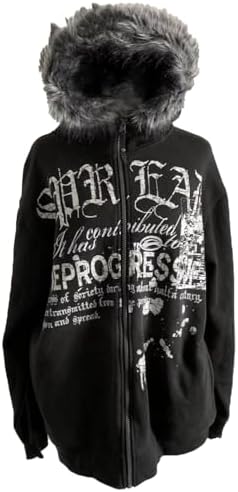 Amazon.com: RSGMU Y2k Jacket with Fur Hood Emo Hoodie Jackets, Fur