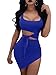 GOBLES Womens Sexy Bodycon Cut Out Sleeveless Outfit Mini Club Tank Dress Royal Blue