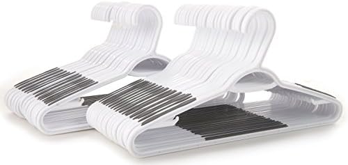 Popular Design Products 50 pc White Plastic Hangers with Built-in Grey Grip Strip Non-Slip Pads - Perfect for Dresses, Blouses and Pants - Work Great for Shirts, Ties, Scarves and Sweaters