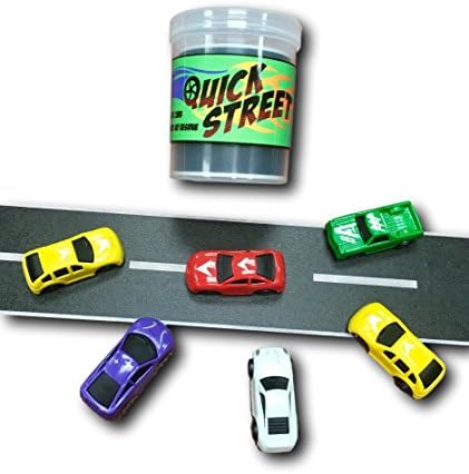 Quick Street Canister! Street / Road tape for on the go play. Street tape with 6 toy cars.