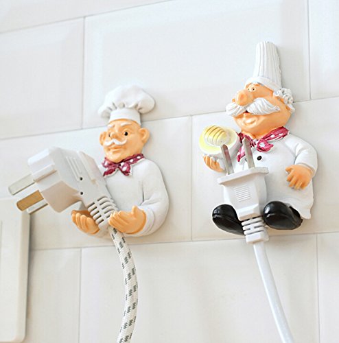 H.YOUNG Pack of 2 Mobile Power Plug Hook Cook Fat Chef Wall Decor Organiser for Home, Kitchen, Garden, Garage Organizing