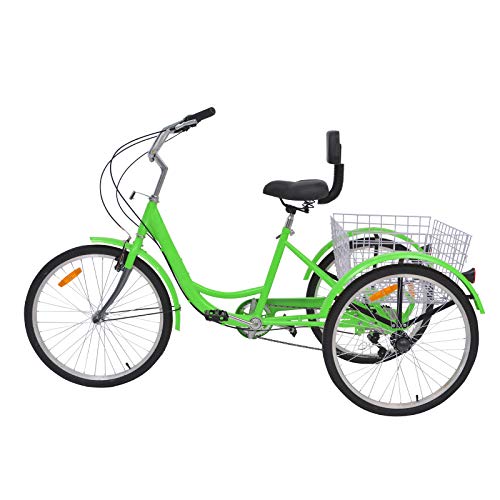 H&ZT 26" Meridian Adult Tricycle 1/7 Speed 3 Wheel Bikes for Adults, Adult Tricycle Trike Cruise Bike with Large Size Basket for Recreation, Shopping, Exercise (Apple Green, 26" / 7-Speed)