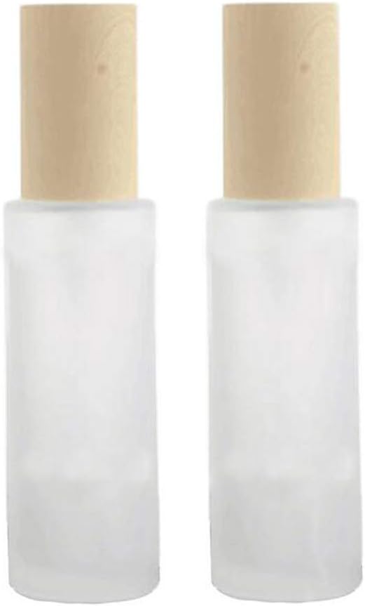 2 Pcs 60ML 2OZ Transparent Frosted Glass Empty Refillable Lotion Bottle with White Pump Head and Bamboo Lines Cap Cosmetic Emulsion Container Shampoo Dispense Vial Makeup Sample Case Jar for Travel