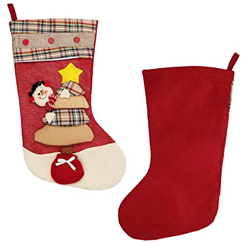 Aiduy Christmas Stockings, 3 Pack 18" Large Size Xmas Stockings Decorations with 3D Santa Snowman Reindeer Fireplace Hanging Stockings for Family Holiday Season Decor and Party Accessories