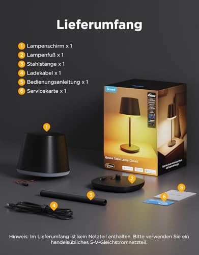 Govee Table Lamp Wireless Battery, RGBICWW Table Lamp Compatible with Matte Alexa, 500 lm Bedside Lamp Dimmable with 4800 mAh Rechargeable, 72 Scenes, 2700 K-6500 K for Living Room, Dining Room