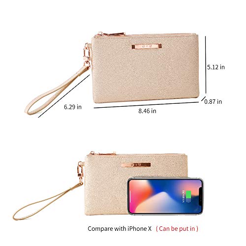 Womens Soft Lightweight Wristlet Clutch - Ladies Glitter Wristlet Organizer with Card Slot