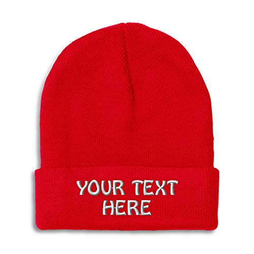 Winter Hat Beanie for Men & Women Custom Personalized Text Name Embroidery Acrylic Skull Cap Hat Red