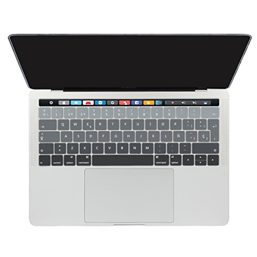 Batianda Spanish ESP Ombre Color Ultrathin Waterproof Silicone Keyboard Cover Skin for Newest MacBook Pro 13 15 inch 2016 2017 With Touch Bar Model:A1706/A1707 (Grey Gradient)