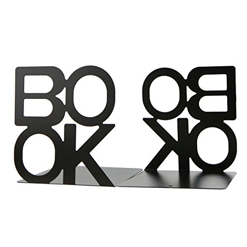 Simple Black BOOK Letter Pattern Metal Bookends Book Organizer for Desk Office Home Decoration Gift