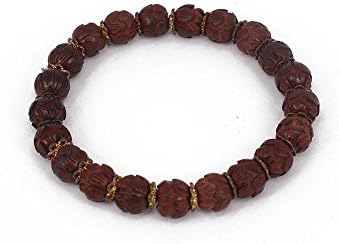 GUOXITANG Brand Men’s Women Lotus Flower Carve India Pterocarpus Santalinus Paryer Mala Chinese Adjustable Elatic