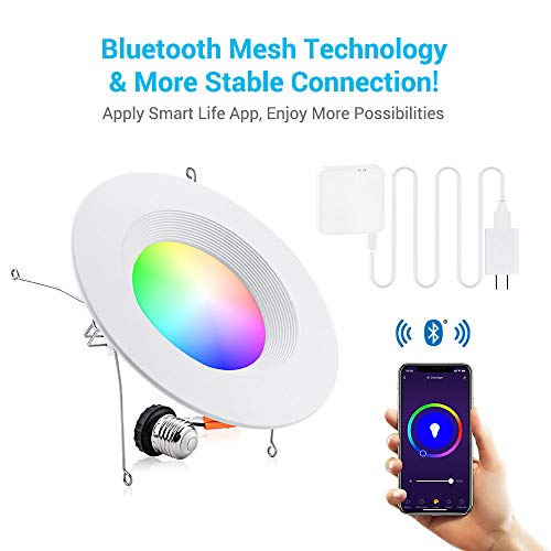 MustWin Smart Retrofit LED Recessed Lighting 6 inch LED Color Changing Downlights, 15W RGBCW