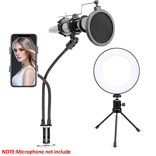 ZOMEI 6 inch LED Ring Light with 2 in 1 Cellphone Microphone Holder Dimmable Desktop Live Stream Light with Color Temperature 11 Level Brightness - Thumbnail 7