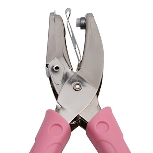 HS Stainless Steel Heart Shape Hand Punch Hole Puncher with Pink Grip 1pc