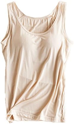 Foxexy Womens Modal Built-in Bra Padded Active Strap Camisole Tanks Tops Khaki US 2-4