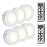 LUNSY LED Puck Push Tap Lights Battery Operated, Wireless Closet Lights with Remote Control, Jack-O-Lantern Halloween light, 4000K Natural White - 6 Pack