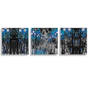 3 Panel Canvas Wall Art Abstract Blue Forest Pictures Home Wall Decorations for Bedroom Living Room Paintings Canvas Prints Framed - 12"x12"x3 Panels