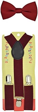 Brand New 2015 Burgundy Unisex Kids Fashion Suspenders Bow Tie Combo