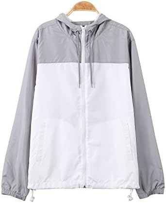 TWain Men's Zipped Fitness Exercise Hooded Sports Windbreaker Jacket(M,Wht/Gry)