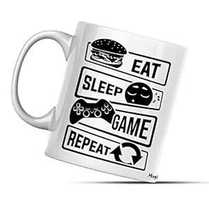 MAGIOO Eat Sleep Game Repeat Coffee Mug 325 ml Gamer Coffee Cup Printed Design / Microwave Safe / for Friends Birthday Gift Winner of The Game (m111)