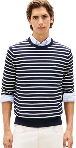 Uomo Pullover Essential Cotton con Scollo Rotondo, Blu (Navy Blue/Ivory Petal), M