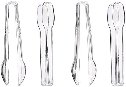 SERVING PLASTIC TONGS By Premius Are Made For Hosting Wonderful Parties And Great For Serving Hors d’ouevres, Special Occasions, Candy Plates, Crudites, One Piece Construction, Clear, 6.5 Inches (4)
