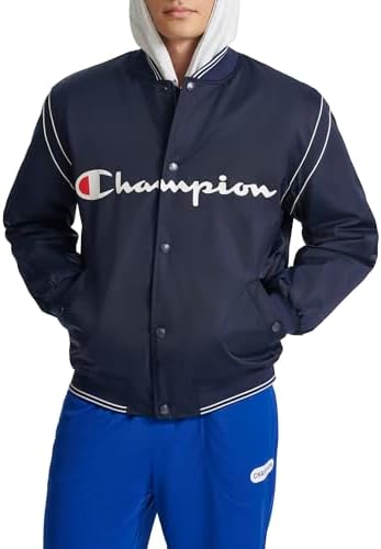 Champion Life Men's Satin Baseball Jacket Outerwear, Black, 3X