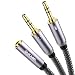 Headset Splitter Cable, Gold-Plated & Strong Braided Y Splitter Audio Cable Separate Microphone Headphone Port Gaming Headset Splitter PC Earphone Adapter VoIP Phone -DuKabel TopSeries (11inch / 30cm) primary