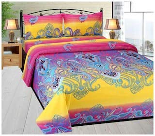 OJASVI BHAV Elastic Fitted Multi Color Pure Cotton Turkish Style 320 TC Fitted King Size Double Bed Sheet with 2 Pillow Covers