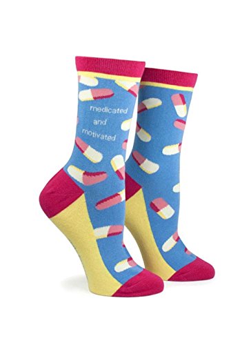 Anne Taintor Women's Colorful Patterned Cotton Crew Socks - Medicated