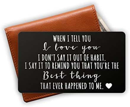 Engraved Stainless Steel Wallet Card Insert - Anniversary Wedding Gift Idea - Unique Mini Love Note for Husband Wife (Black)