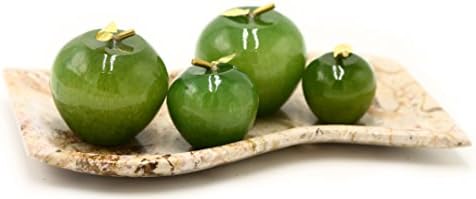 Beige Marble Tray with 4 Green Marble Apples