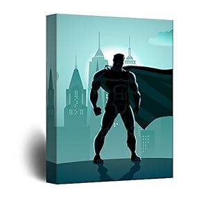 Canvas Wall Art - Blue Monochromatic Superhero Comic Strip Pop Art - Giclee Print Gallery Wrap Modern Home Art Ready to Hang - 12x18 inches