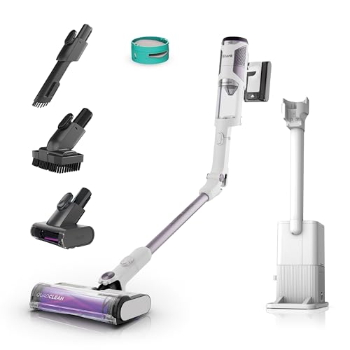 Shark Detect Akku-Staubsauger mit Absaugstation, bis 60 Min. Laufzeit, kabellos, für Tierhaare, Allergiker, Teppich & Hartböden, mit LED-Licht, 3 Aufsätze, weiß,; Haustier-Set + Geruchskontrolle