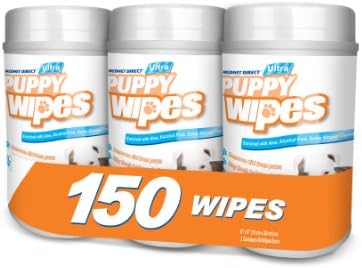 Mednet Direct Puppy Dog Pet Cleaning Grooming Deodorizing Wipes for Daily Use, 150 Mildly Scented Wipes in A 3 Canister Pack