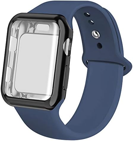 jwacct Compatible for Apple Watch Band with Screen Protector 38mm 40mm 42mm 44mm, Soft Silicone Replacement Sport Band Compatible for Apple iWatch Series 1/2/3/4